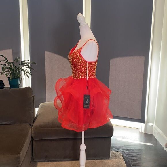 Women’s Red with Gold Sparkles Short Prom Party Dress Corset Back Size S NWT - Picture 4 of 9